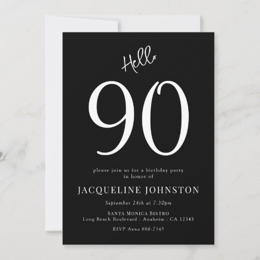 第90回バースデーパーティー白黒 招待状 (正面)