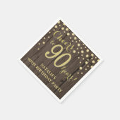 第90回バースデーパーティー素朴ウッド&金ゴールドダイヤモンドN スタンダードカクテルナプキン (角)