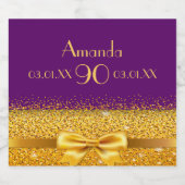 第90回バースデーパーティー紫とフェイク金ゴールドボウ スパークリングワインラベル (シングルラベル)