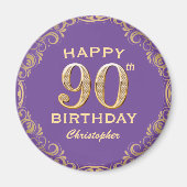 第90回バースデーパーティー紫と金ゴールドグリッター枠 マグネット (正面)