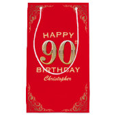 第90回バースデーパーティー赤と金ゴールドグリッター枠 スモールペーパーバッグ (正面)