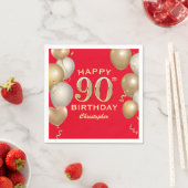 第90回バースデーパーティー赤と金ゴールドバルーン スタンダードカクテルナプキン (インサイチュ)