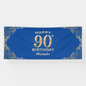 第90回バースデーパーティー青と金ゴールドグリッター枠 横断幕 (横)