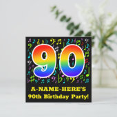 第90回バースデーパーティー:おもしろいミュージックシンボルRainbow 90 招待状 (スタンド正面)