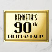 第90回バースデーパーティー:アールデコの外観"90"と名前 箔招待状 (正面)