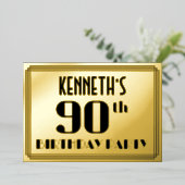 第90回バースデーパーティー:アールデコの外観"90"と名前 箔招待状 (立ち正面)