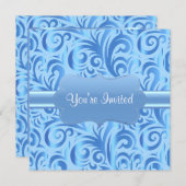 第90回バースデーパーティー | ブルー、シルバー、ホワイトのバーダー 招待状 (正面/裏面)