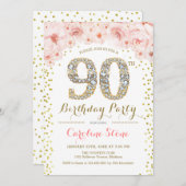 第90回バースデーパーティー – ホワイト金ゴールドピンク 招待状 (正面/裏面)