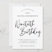 第90回バースデーパーティー | 白黒タイポグラフィ 招待状 (正面)