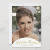 第90回ピンクの金ゴールドエレガントフローラ写真誕生日 招待状 (裏面)