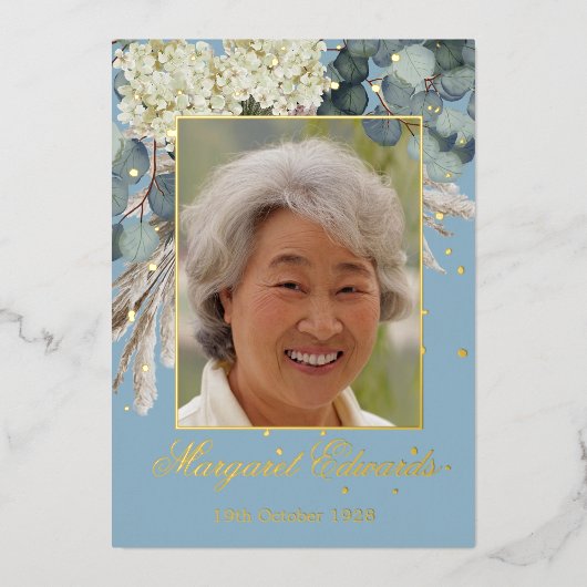 第90回フローラエレガントブルー誕生日 箔招待状 (正面)