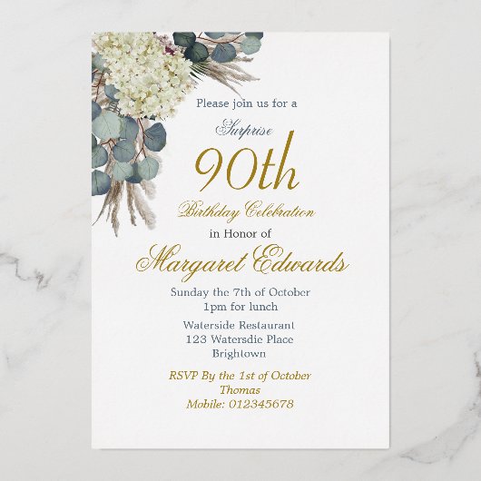 第90回フローラエレガントブルー誕生日 箔招待状 (裏面)