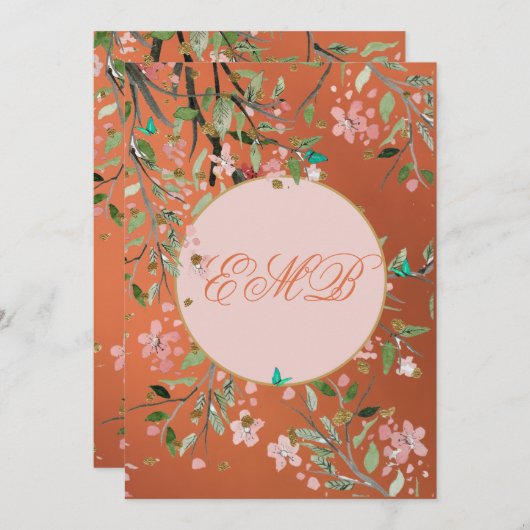 第90回フローラコーラルピエレガントックモノグラム誕生日 招待状 (正面/裏面)