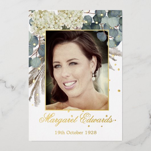 第90回フローラブルーエレガントフォト誕生日 箔招待状 (正面)