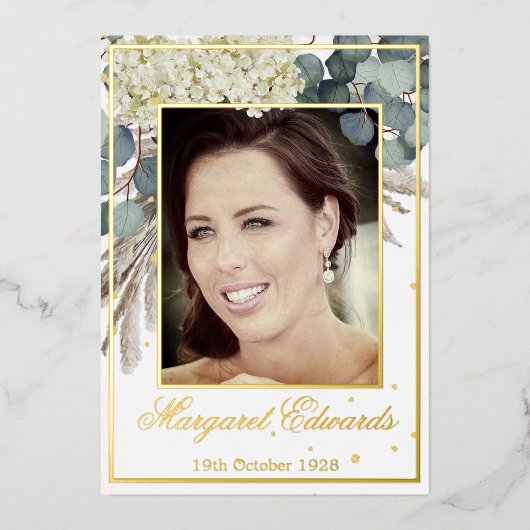 第90回フローラブルーエレガントフォト誕生日 箔招待状 (正面)