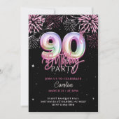 第90回モダンピンクフォイルバルーン花火誕生日 招待状 (正面)
