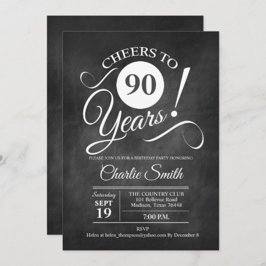 第90回生誕祭パーティーと黒板パターン 招待状 (正面/裏面)