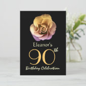 第90回誕生パーティーの洗練された金ゴールドバラ 招待状 (スタンド正面)