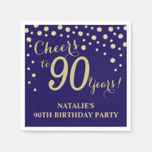 第90回誕生日パーティーネービーブルー&金ゴールドダイヤモンド スタンダードカクテルナプキン