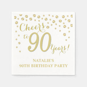 第90回誕生日パーティー，白と金ゴールド，ダイヤモンドナプキン スタンダードカクテルナプキン