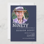 第90回誕生日パーティーMens写真90ネイビーブルー 招待状 (正面)