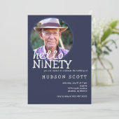 第90回誕生日パーティーMens写真90ネイビーブルー 招待状 (スタンド正面)