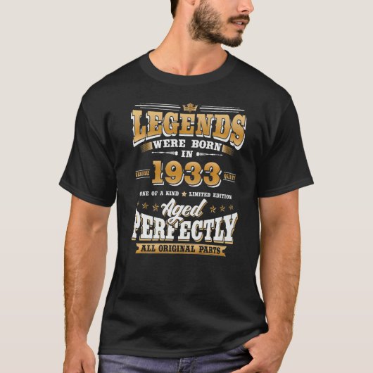 第90回誕生日ヴィンテージ生まれレジェンド1933 90年 Tシャツ (正面)