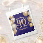 第90回誕生日会ネイビーブルーと金ゴールドバルーン フェイバーバッグ (クリップ留めされた状態)