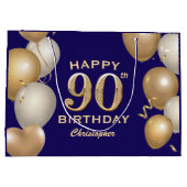 第90回誕生日会ネイビーブルーと金ゴールドバルーン ラージペーパーバッグ (裏面)