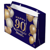 第90回誕生日会ネイビーブルーと金ゴールドバルーン ラージペーパーバッグ (裏面アングル)