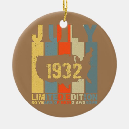 第90回誕生日1932年7月90年素晴らし間 セラミックオーナメント (正面)