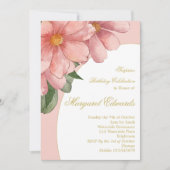第90回金ゴールドエレガントピンクフローラフォト誕生日 招待状 (正面)