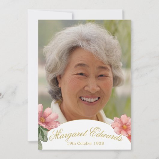 第90回金ゴールドエレガントピンクフローラフォト誕生日 招待状 (裏面)