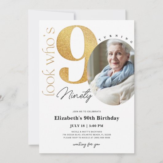 第90回金ゴールド誕生日招待状(写真あり) 招待状 (正面)