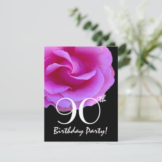 第90彼女のW417のための誕生日のテンプレートのピンクのバラ 招待状 (スタンド正面)