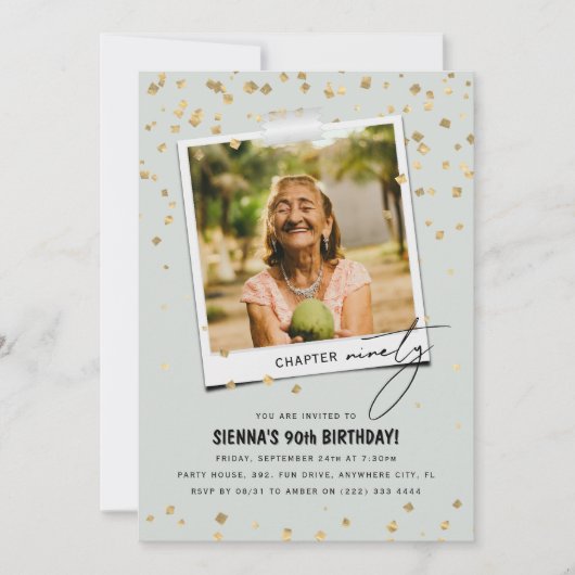 第90章おもしろいモダン写真90誕生日 招待状 (正面)