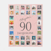 第90章ピンクグレー90誕生日写真 フリースブランケット (正面)