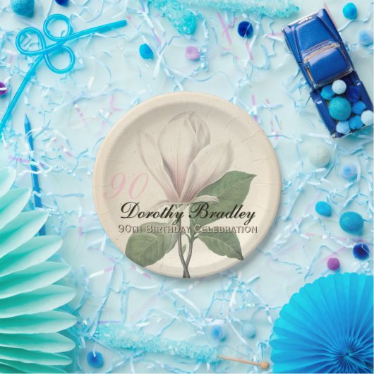 第90誕生会のヴィンテージのマグノリアの紙皿 ペーパープレート (パーティー)