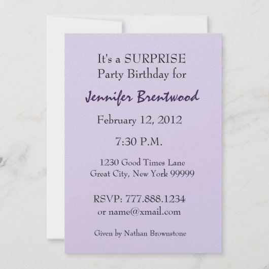 第90誕生会の招待の紫色のバラを驚かして下さい 招待状 (裏面)