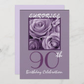 第90誕生会の招待の紫色のバラを驚かして下さい 招待状 (正面/裏面)