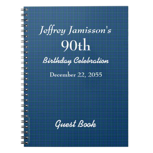 第90誕生会の来客名簿の青の格子縞 ノートブック (正面)