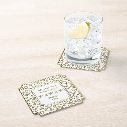 第90誕生会の白か金ゴールドパターンテーマ ペーパーコースター (インサイチュ)