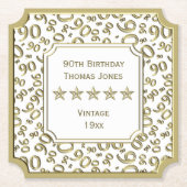 第90誕生会の白か金ゴールドパターンテーマ ペーパーコースター (正面)