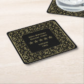 第90誕生会の金ゴールドか黒いパターン スクエアペーパーコースター (アングル)