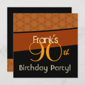 第90誕生会の金ゴールドのオレンジ黒いパターン 招待状 (正面/裏面)