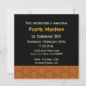 第90誕生会の金ゴールドのオレンジ黒いパターン 招待状 (裏面)