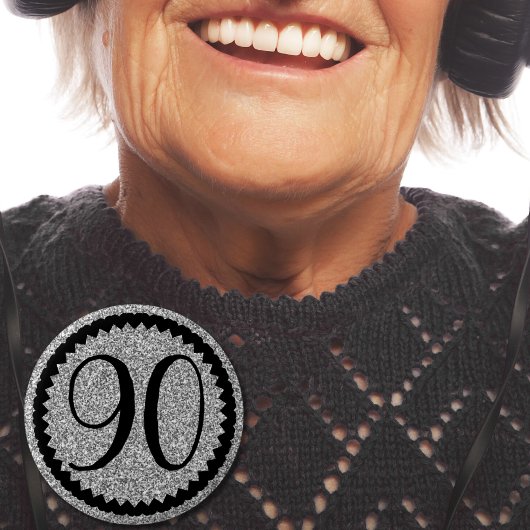 第90誕生会の銀のグリッターのクラシック 缶バッジ