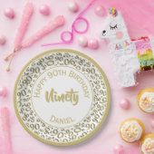 第90誕生会数パターン金ゴールドおよび白 ペーパープレート (パーティー)