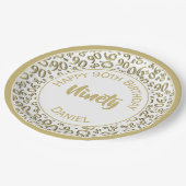 第90誕生会数パターン金ゴールドおよび白 ペーパープレート (アングル)