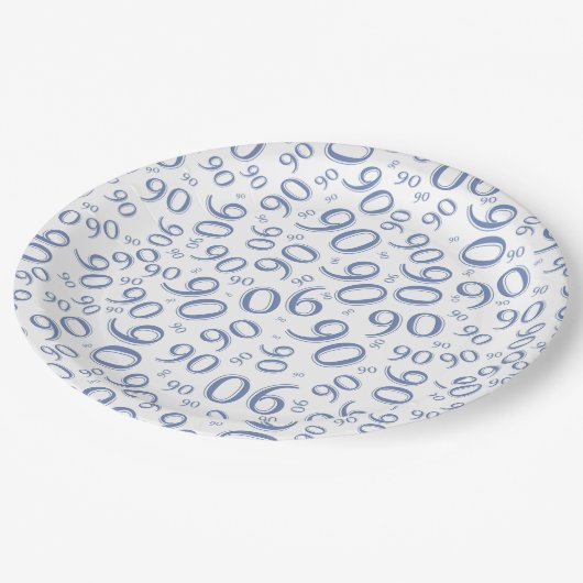 第90誕生会数パターン青および白 ペーパープレート (アングル)